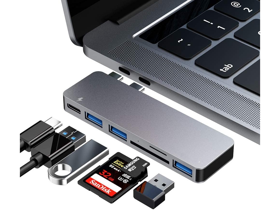 Hub Adaptador 6 em 1 com Usb c, para Notebook, com 3 Portas Usb 3.0 e Leitor de Cartão Tf/sd AQUAFORGE