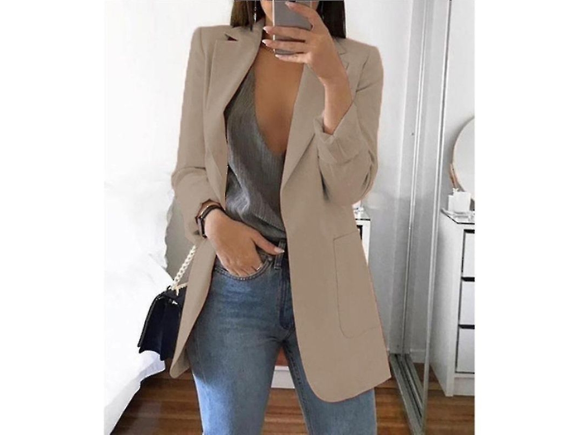 Blazer Para Mulher De Escritório Com Lapela, Manga Longa, Casual, Ombros, Gola Até A Cintura L Morado