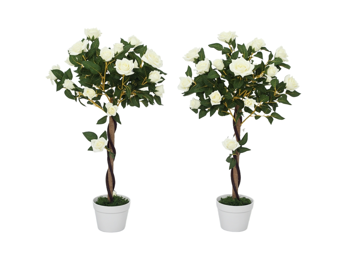 Rosas Falsas 21 Flores com Vaso de Cimento e Musgo Ø18x90 Cm Branco BTFORUS