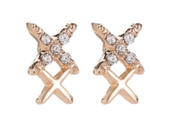 Brincos De Ouro Strass Duplo X Estilo Fashion