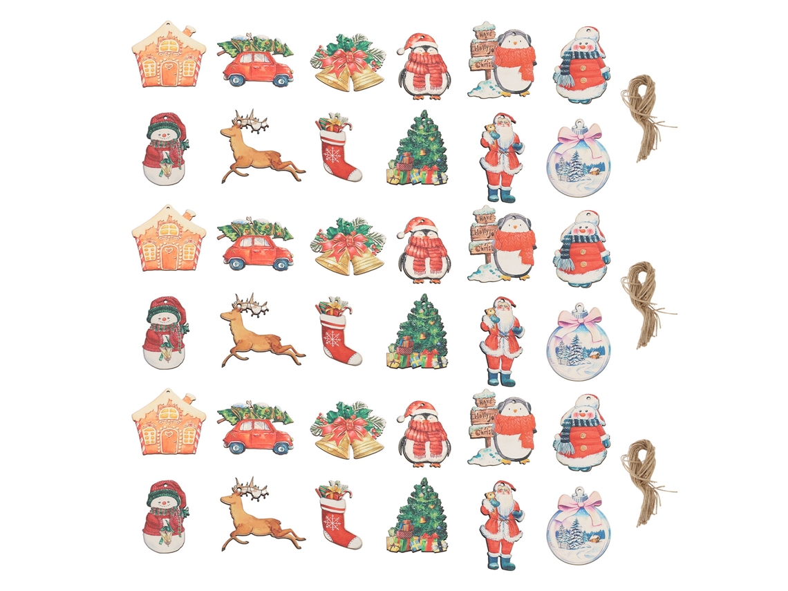 36 Adornos Colgantes De Navidad De Madera: Muñeco De Nieve, Elfo Y Campana Para Sala, Dormitorio Y Cocina
