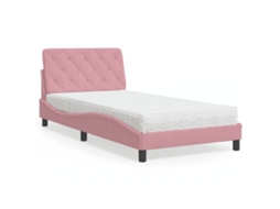 Vidaxl Cama Com Colchão 100x200 Cm Veludo Rosa