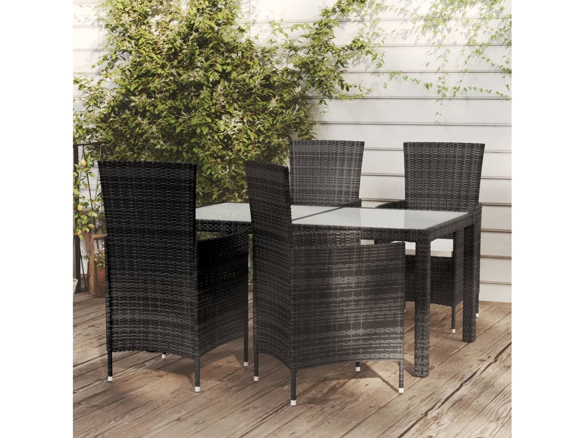 Vidaxl 5 Pcs Conjunto Jantar Exterior Com Almofadões Vime Pe Preto