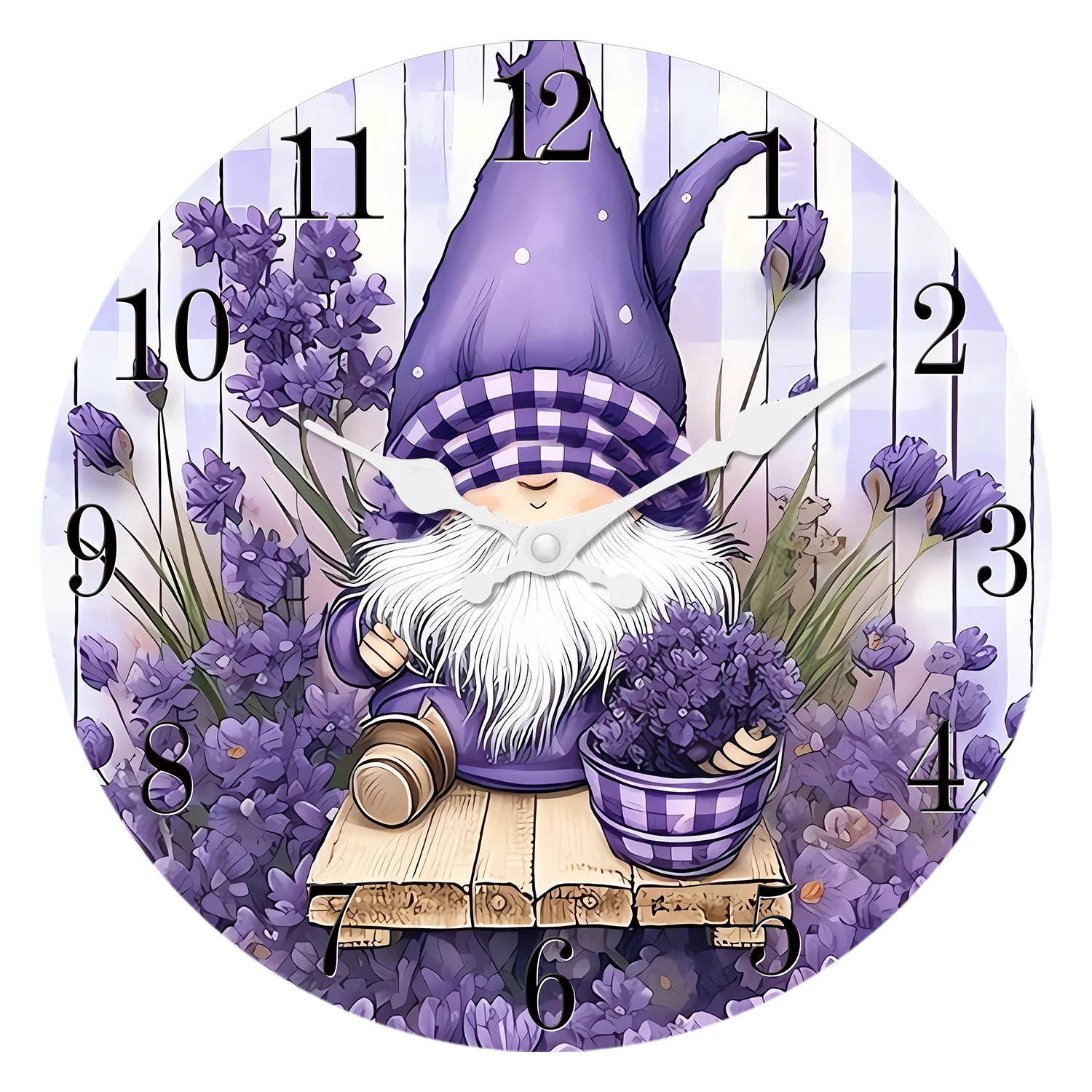 Mini Relógio de Parede Elegante de Madeira (40 cm) com Estampa de Lavanda, Relógio de Quartzo Silencioso