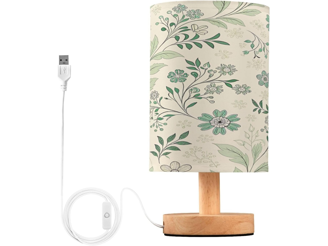 Abajur De Cabeceira Com Estampa Flores E Folhas, Luminária De Cabeceira Led, Luminária De Leitura Com Portas Usb E