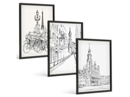 Conjunto De Pinturas Desenhos Simples De Paisagens Urbanas Espelharte (3 Peças 40x60 Cm)