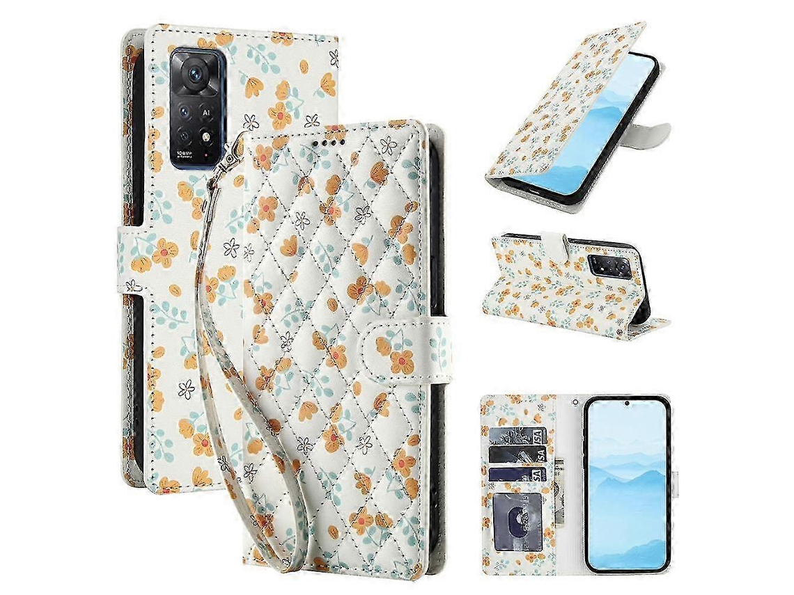 25-26 Flower Pattern Buckle Leather Phone Case With Lanyard