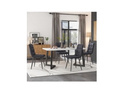Conjunto Com Mesa 117cm E 4 Cadeiras Em Linho Cinza, Pernas Pretas, Mesa Retangular Para Sala De Jantar Moderna Hvorstur