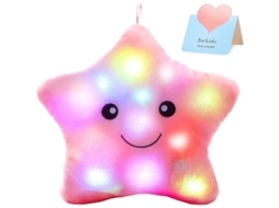Luz de Noite LED Brilhante com Estrela, Twinkle, Travesseiro de Pelúcia, Rosa