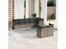 Vidaxl 8 Pcs Conjunto Sofás De Jardim C/ Almofadões Vime Pe Cinzento