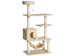 Arranhador De Árvore Para S Com Plataformas Múltiplas Brinquedo Suspenso Caverna Espaçosa Rede Macia Postes De Coçar 70x40x152 Cm Bege