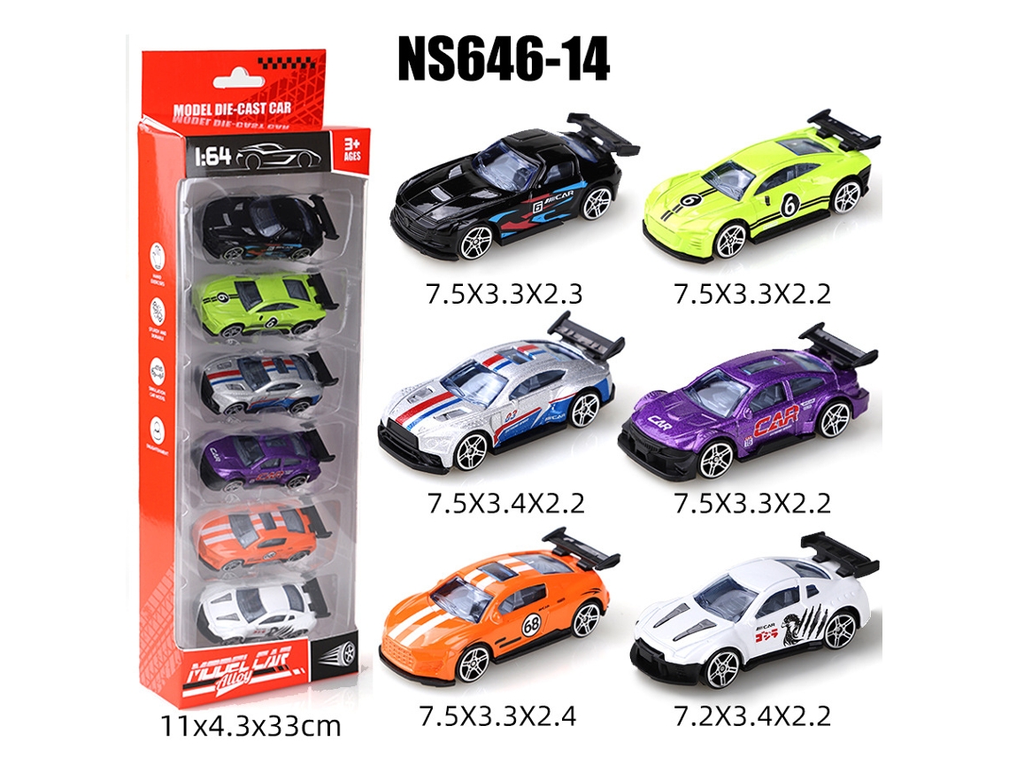 Miniaturas de Carros Deslizantes em Escala 1/64, Brinquedos Infantis MDUG (6 Carros)