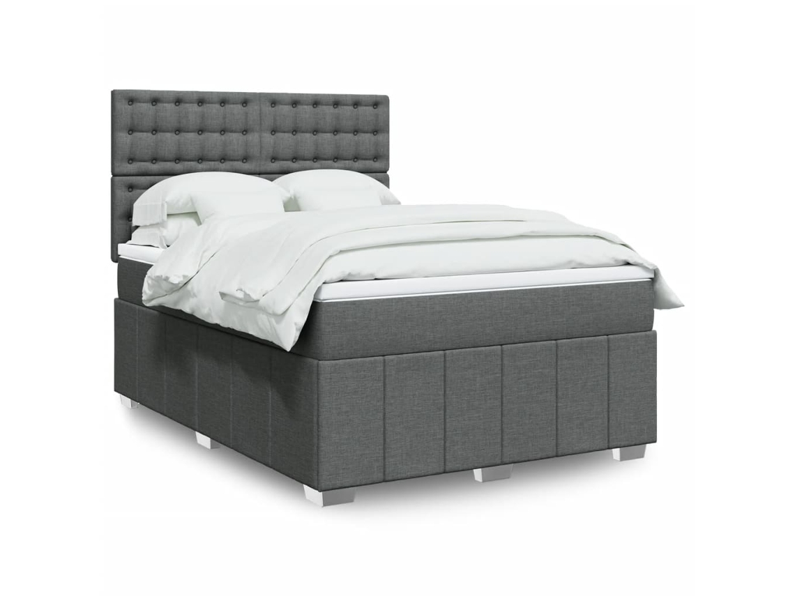 Vidaxl Cama Com Molas/colchão 140x190 Cm Tecido Cinzento-escuro