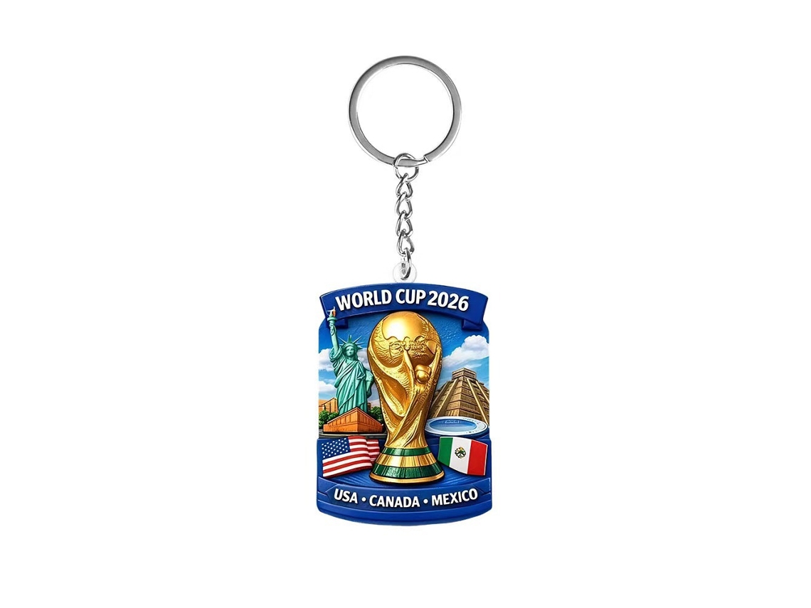 Chaveiro resina Copa FIFA 2026 EUA, Canadá, México, relevo 3D, taça do mundo, monumentos, colecionável STELASPLEN