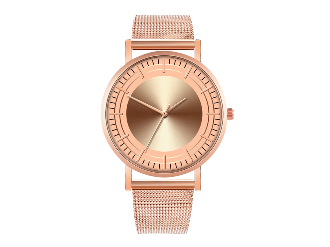 Reloj De Moda Para Parejas Con Correa De Malla Dial Redondo Cuarzo (5)