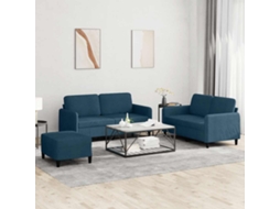 Vidaxl 3 Pcs Conjunto De Sofás Veludo Azul