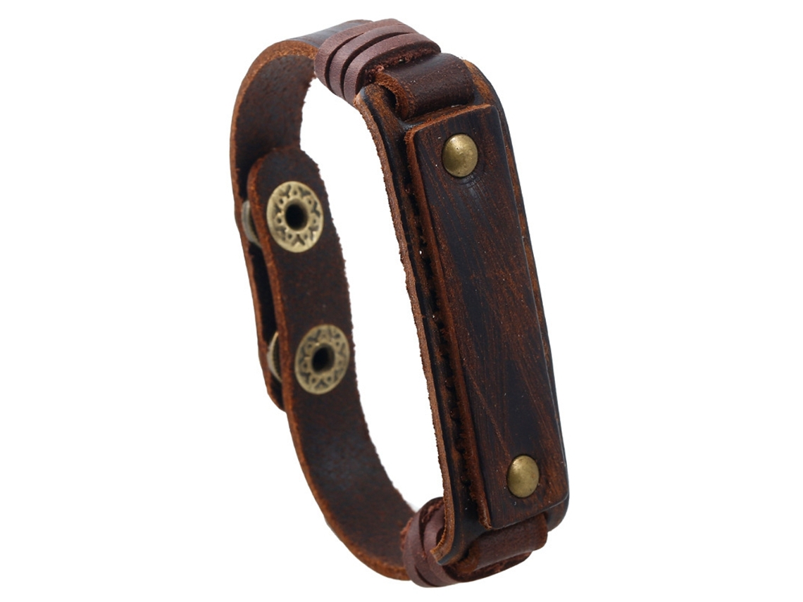 Pulseira De Couro Estilo Punk Com Trançado Conciso E Rivet