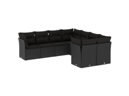 Conjunto de 8 Sofás de Jardim com Almofadões Vime Pe Preto MAISON EXCLUSIVE (8 pcs)
