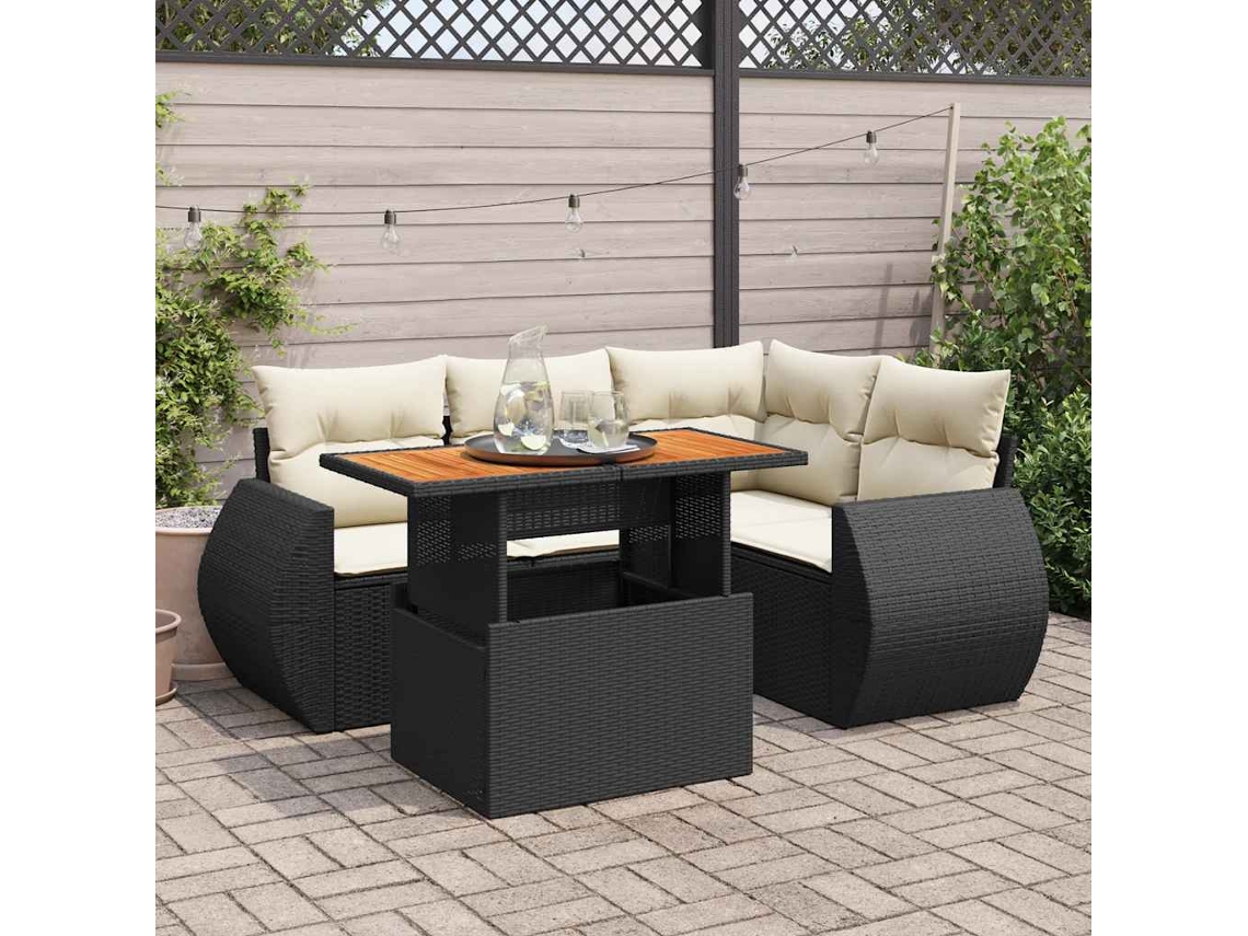 Vidaxl 5 Pcs Conjunto Sofás De Jardim Com Almofadões Vime Pe Preto