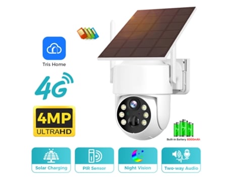 Câmara de Segurança Solar HISEEU Sem Fios 4Mp Resolução Pir Deteção de Movimento a Cores Visão Noturna 2.4Ghz Wifi Pan 355° e Inclinação 90°