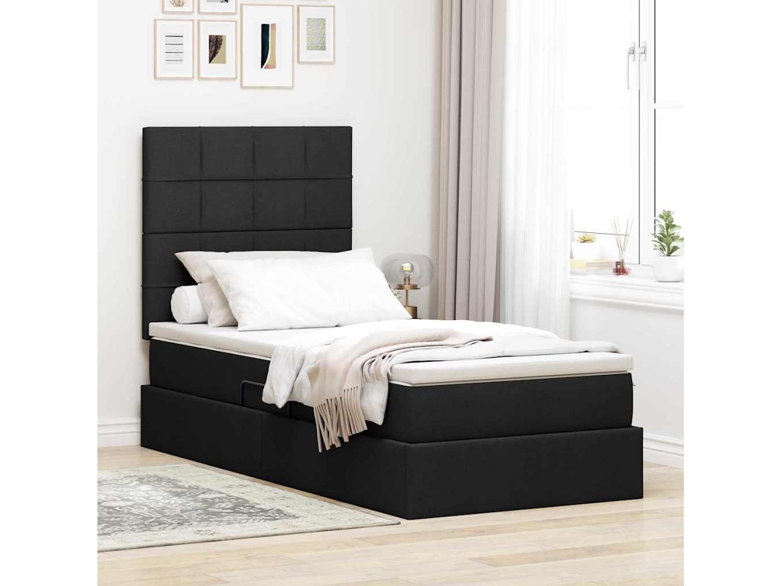 Vidaxl Cama Com Arrumação E Colchão Preto 90 X 200 Cm Tecido
