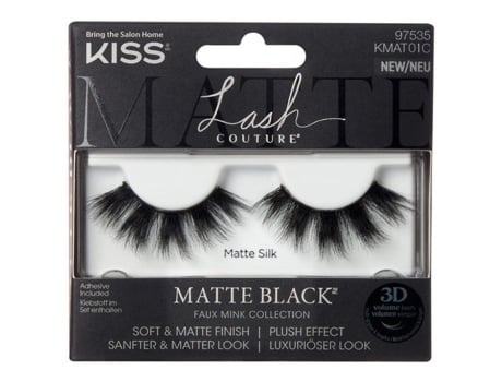 Cílios Falsos Kiss Lash Couture Volume 3d Preto Fosco Efeito Seda, Cola Incluída