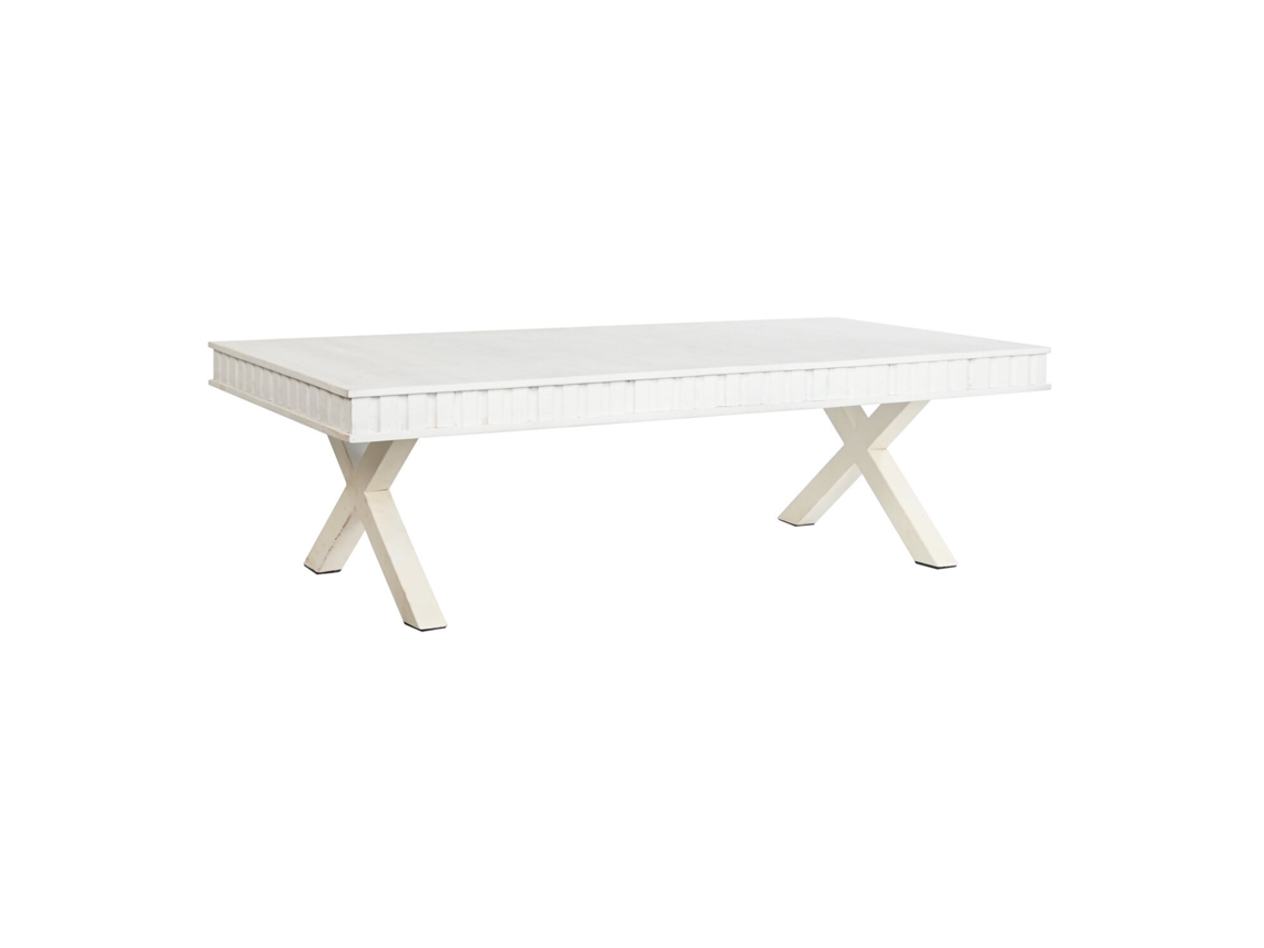 Mesa de centro em madeira de mangueira com estrutura em metal branco, 140x70x42cm ALEXANDRA HOUSE LIVING