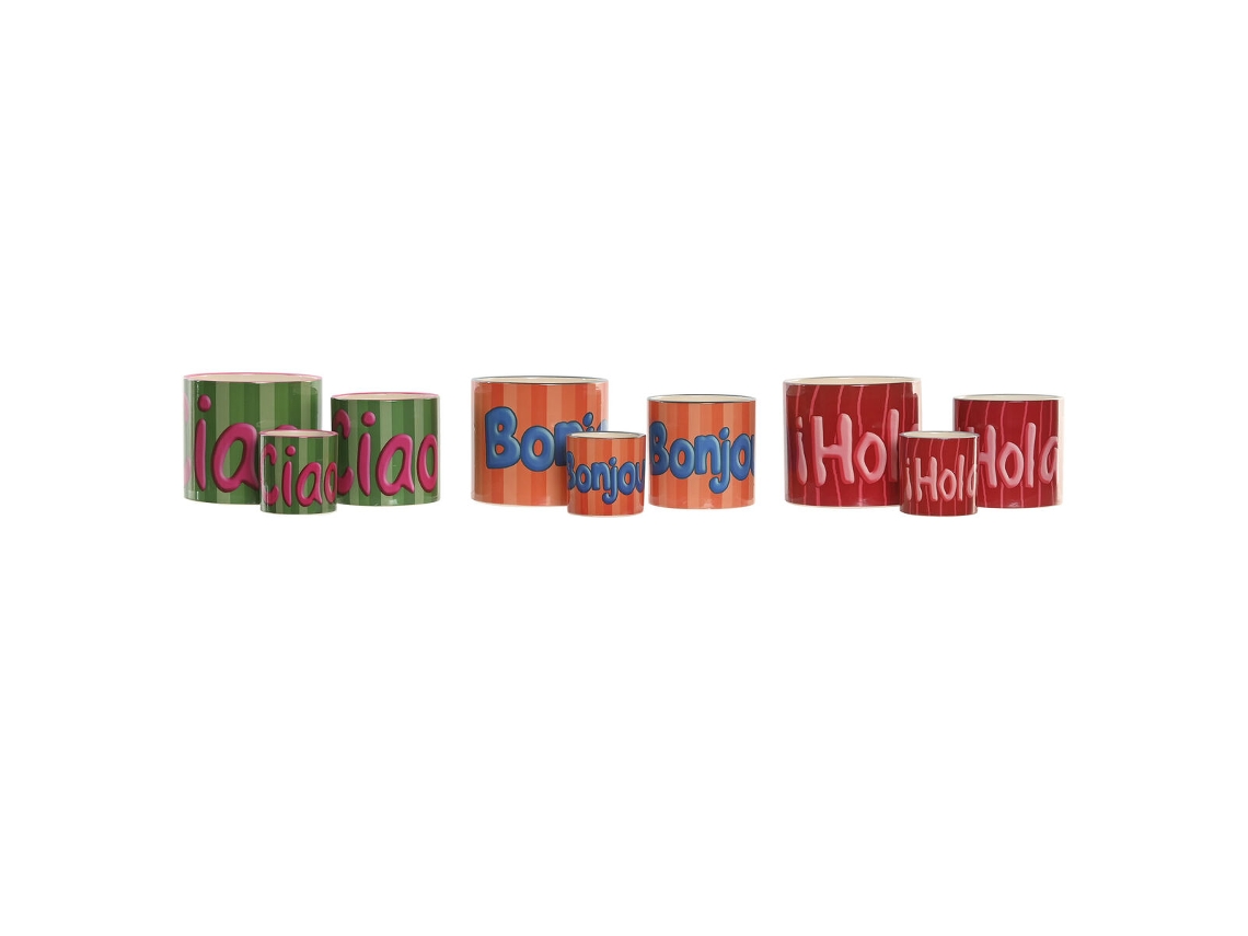 Plantador Home Esprit Multicolor Cerâmica Urbana 13,6 X 13,6 X 11,8 Cm (3 Unidades) (3 Peças)