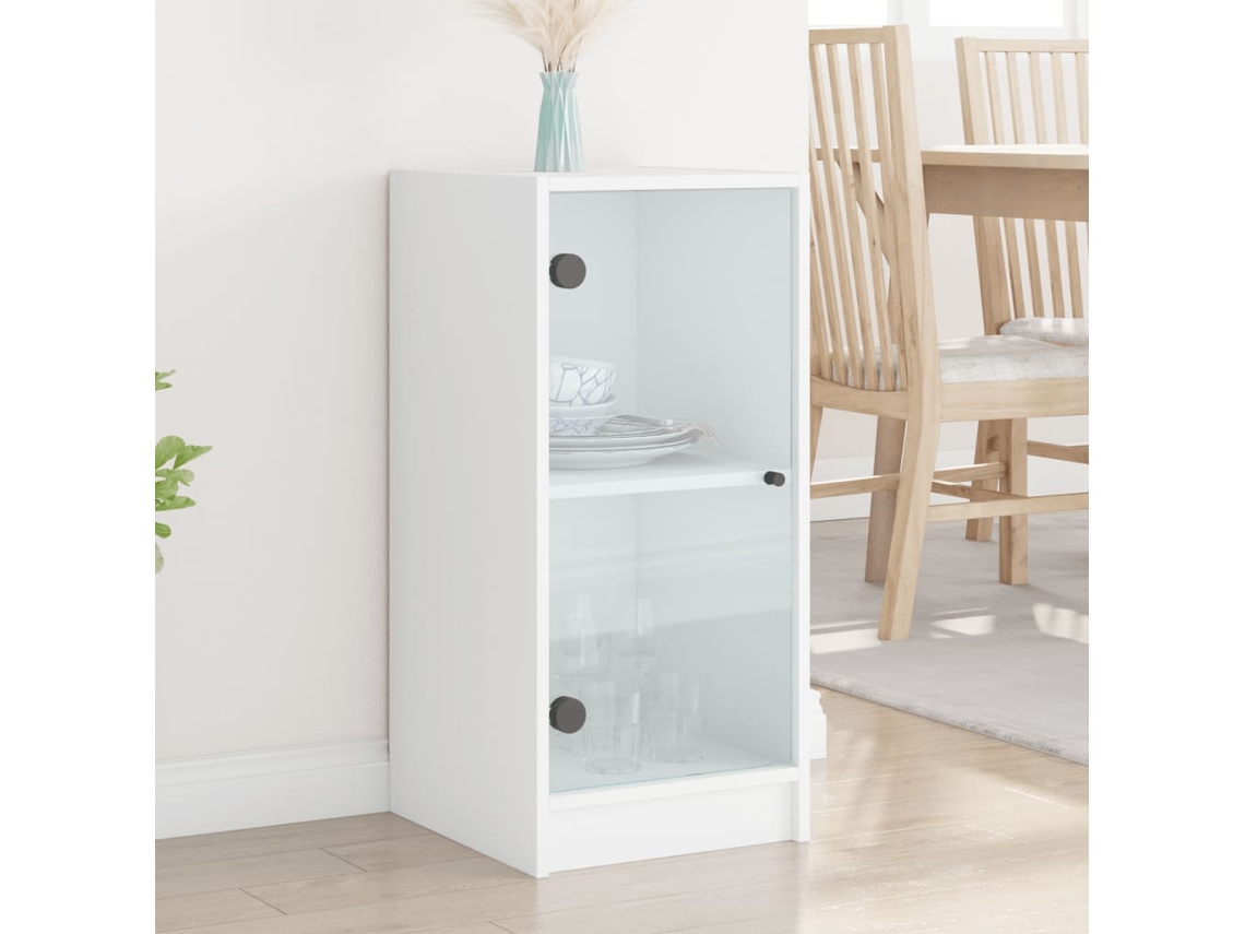 Vidaxl Armário De Apoio C/ Portas De Vidro 35x37x75,5 Cm Branco
