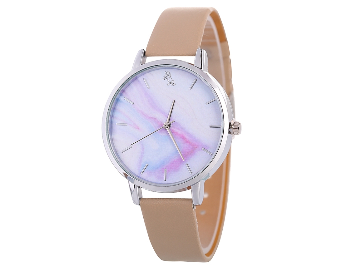 Relógio de Pulso Feminino de Quartzo com Pulseira de Couro Pu Estilo Simples Bege