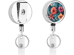Porta Crachá Retrátil Havaiano Com Estampa De Folha De Palmeira Tropical, Moderno E Durável, Em Metal, Com Cordão De