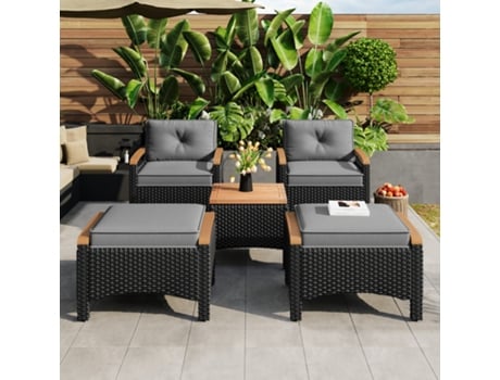 Conjunto de Varanda de Vime para 2 Pessoas Mesa 2 Cadeiras Madeira de Acácia L66 X P64 X H40cm Cinza KASHEMANO
