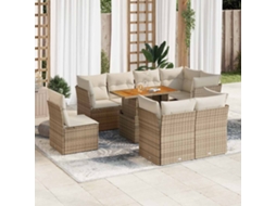 Vidaxl 9 Pcs Conjunto De Sofás P/ Jardim Com Almofadões Vime Pe Bege