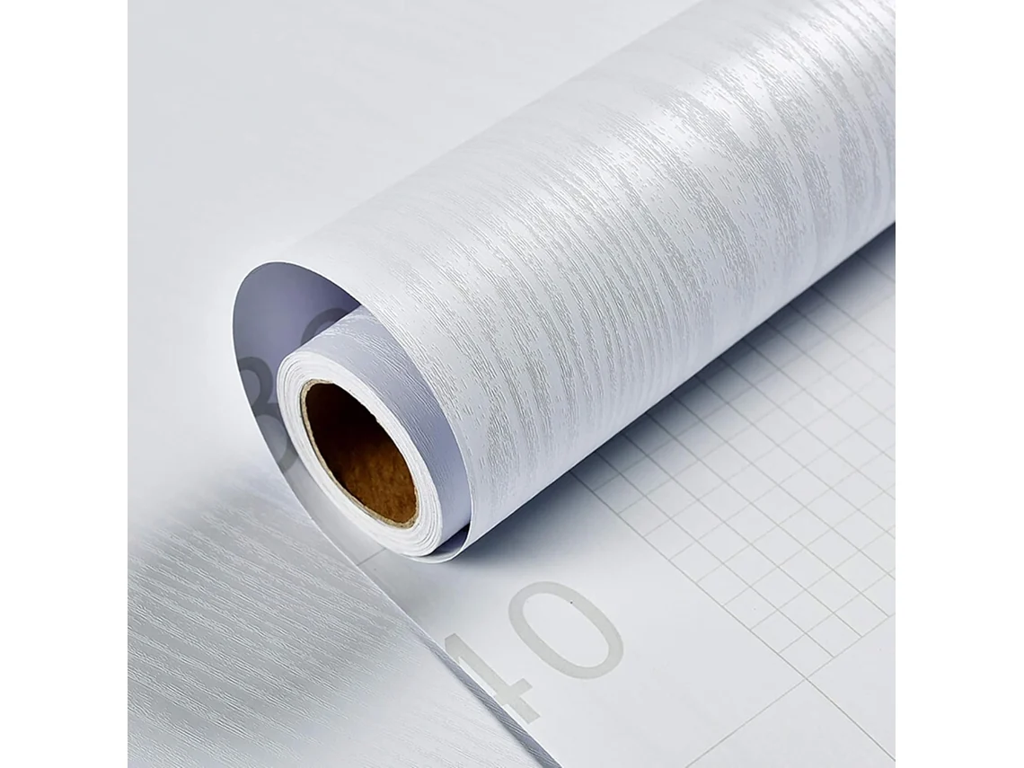 XYVONA Papel Autocolante Para Móveis De Madeira Branco, Impermeável, 40x300 Cm, Adesivo Para Escritório E Renovação De Móveis.