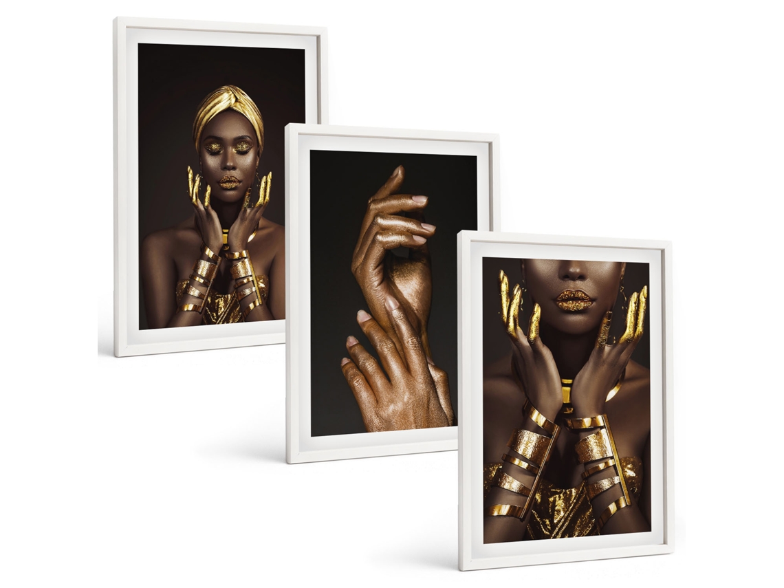 Conjunto De Pinturas Retratos De Mulheres Africanas Espelharte (3 Peças 40x60 Cm)