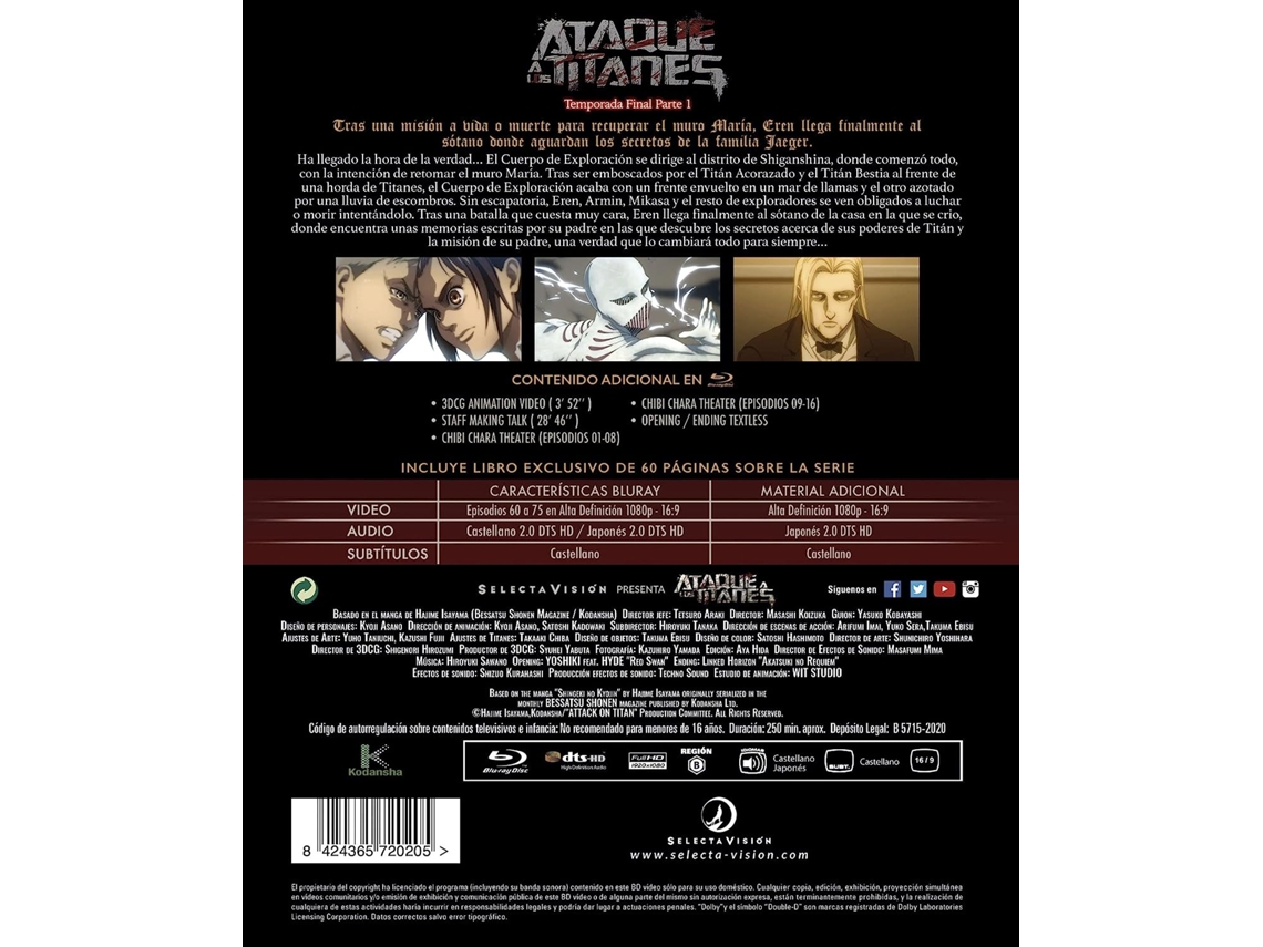 Dvd Attack On Titan/Shingeki no Kyojin 4ª Temporada Parte 1