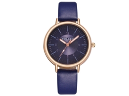 Relógio Feminino Casual de Quartzo com Pulseira de Pu Fashion Simples Azul