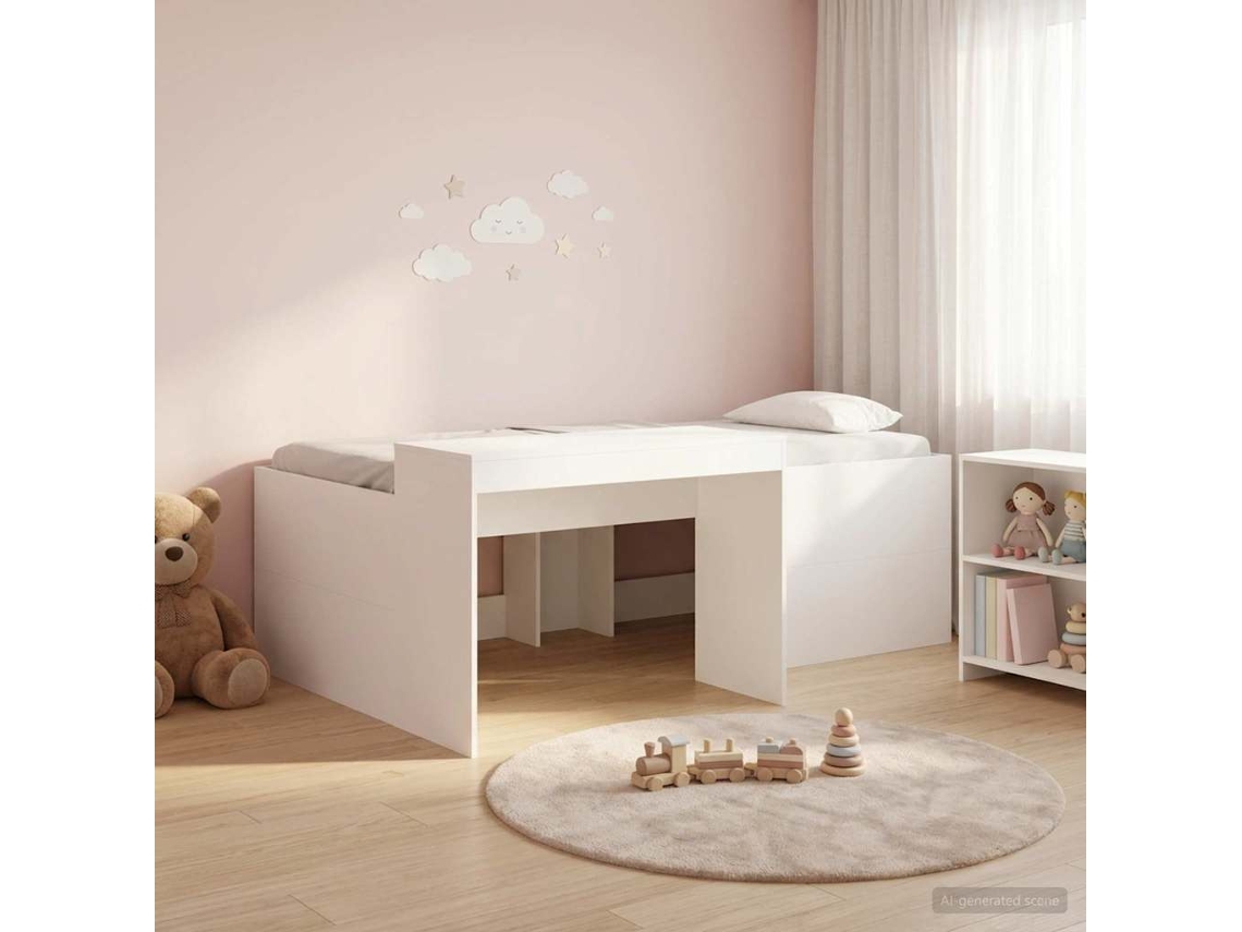 Vidaxl Cama Alta para Crianças com Mesa Branco 75 X 190 Cm