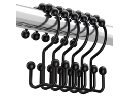 ganchos de cortina de chuveiro em metal resistente à ferrugem, design de dobro, 12 unidades preto