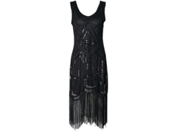2026 vestido de Festa Anos 20 para Mulher com Frunços Sequenciais e Pérolas Traje Vintage Elegante para Eventos Noturnos Temáticos Gatsby