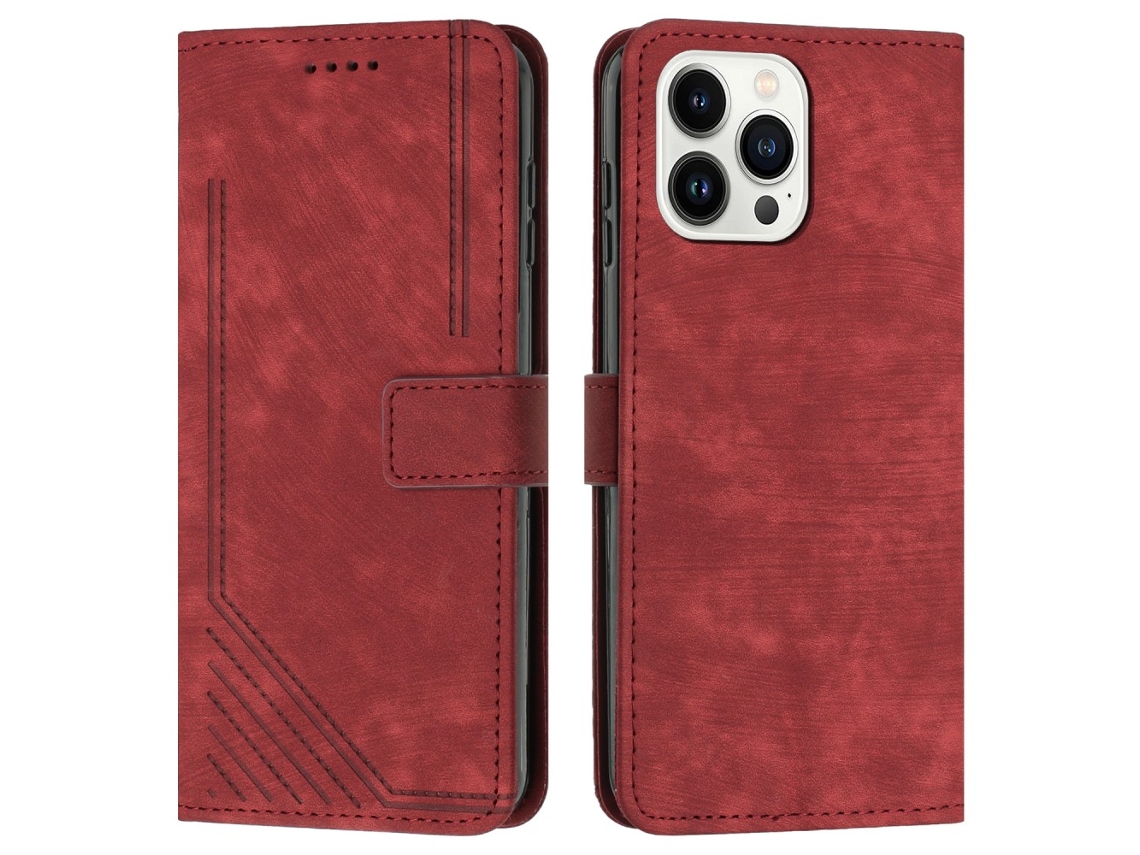 Capa Em Couro Pu Para Iphone 16 Pro Vermelho