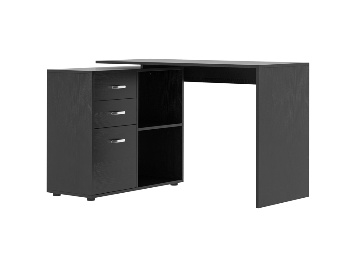 Escrivaninha Canto L S/MARCA, 2 Gavetas, Prateleiras, Madeira e Metal, 117x83.5x76cm