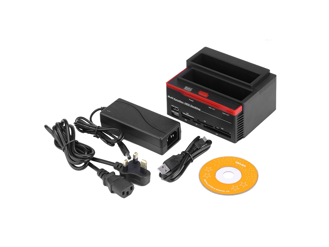 Estação De Docking Para Gabinete De Hdd Sata E Ide 2.5''/3.5'' Com Dois Compartimentos Hub Usb2.0 Leitor De Cartões