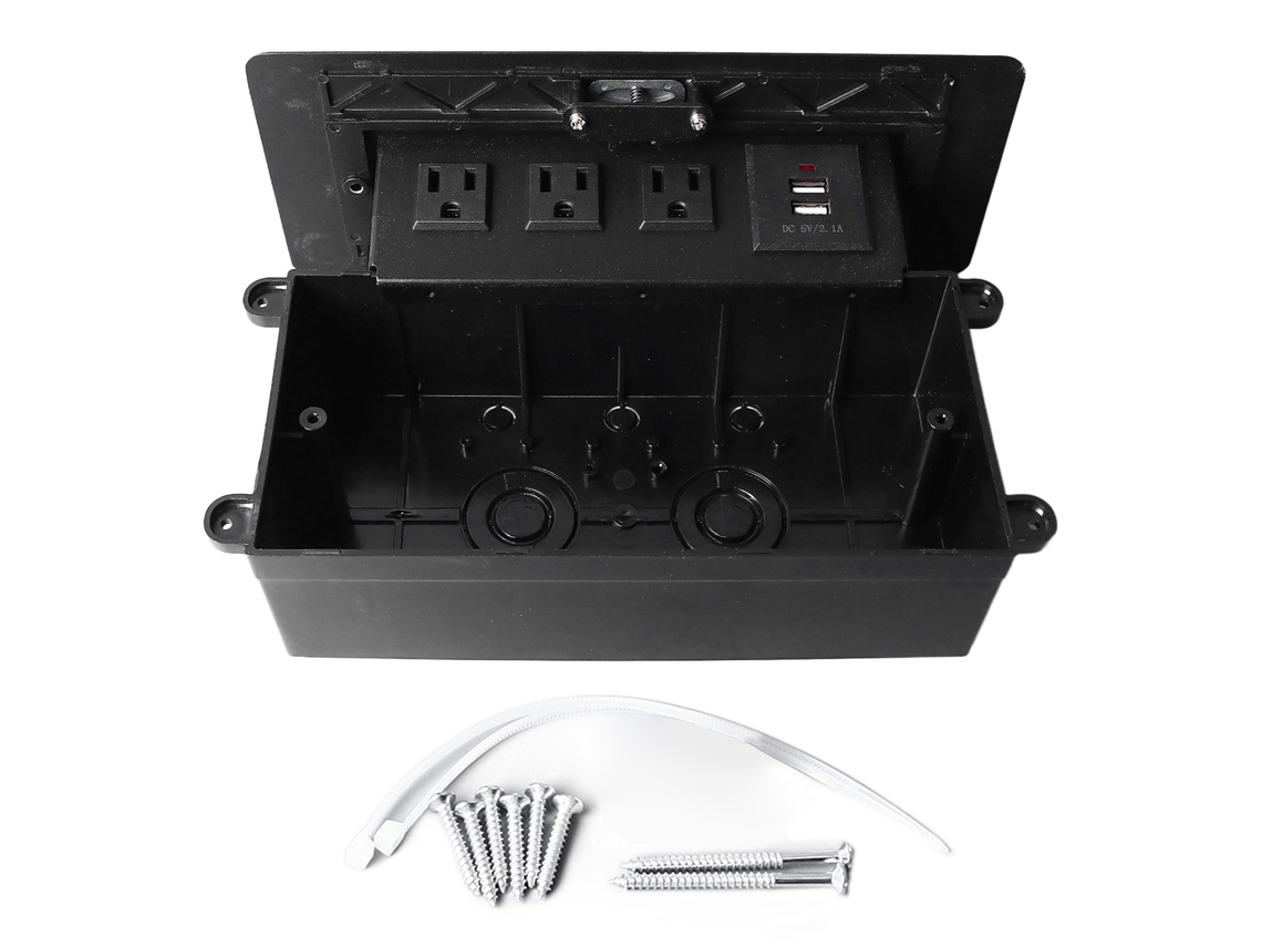 Tomada Pop Up Oculta de Mesa com 3 Tomadas e 2 Portas Usb Painel Preto