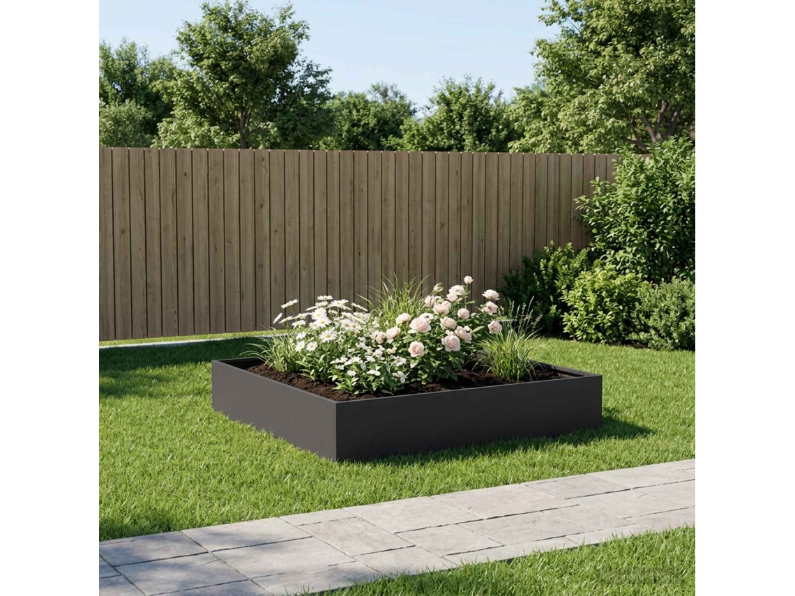 Vidaxl Vaso De Jardim Preto 80 X 80 X 20 Cm Aço Laminado A Frio