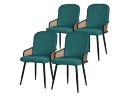 4x Cadeiras De Sala De Jantar Ml-design Turquesa Escuro Com Braços Aparência Rattan
