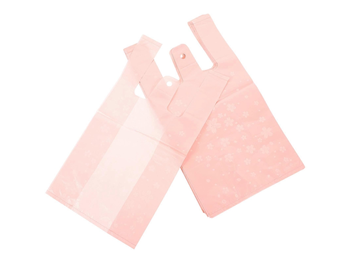 Conjunto de 50 Sacolas Compras Dobráveis ​​com Estampa Sakura, Sacola Presente Portátil para Uso Doméstico, Rosa, em Plástico GOKOCO