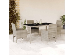 Vidaxl 5 Pcs Conjunto Jantar Jardim C/ Almofadões Pe/vidro Cinza Claro