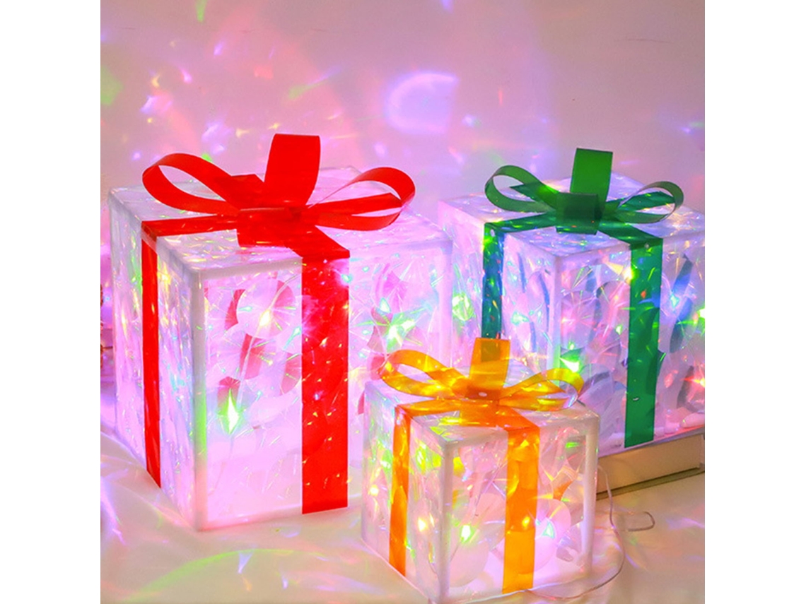 Luzes De Caixa De Presente De Natal (conjunto De 3 Peças, Caixa De Presente Transparente) Eoocoo