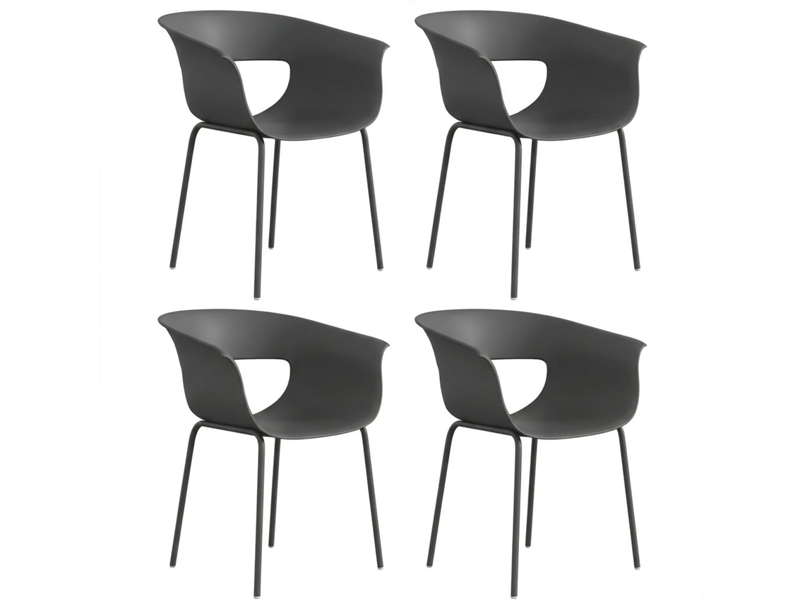 Conjunto De Ferrugem, Cadeiras De Jardim Com 4 Cadeiras De Varanda Ergonômicas Com Design Recortado, Apoio De Braço Resistente À Cinza